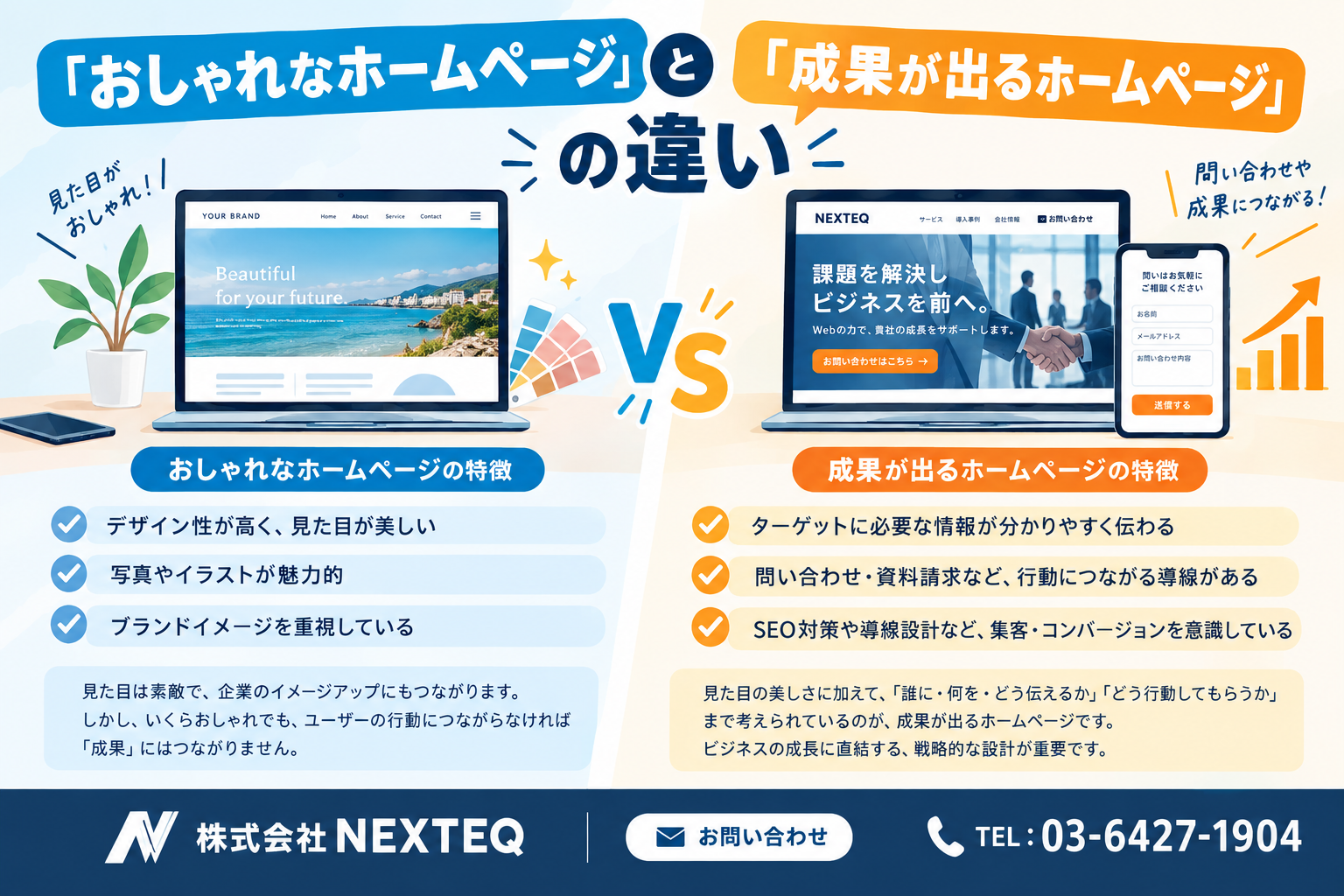 「おしゃれなホームページ」と「成果が出るホームページ」の違いとは